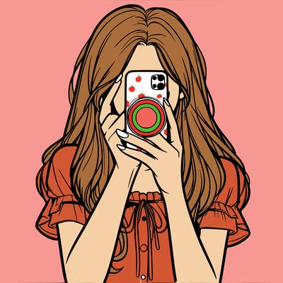 a realistic girl holding her phone taking pictures