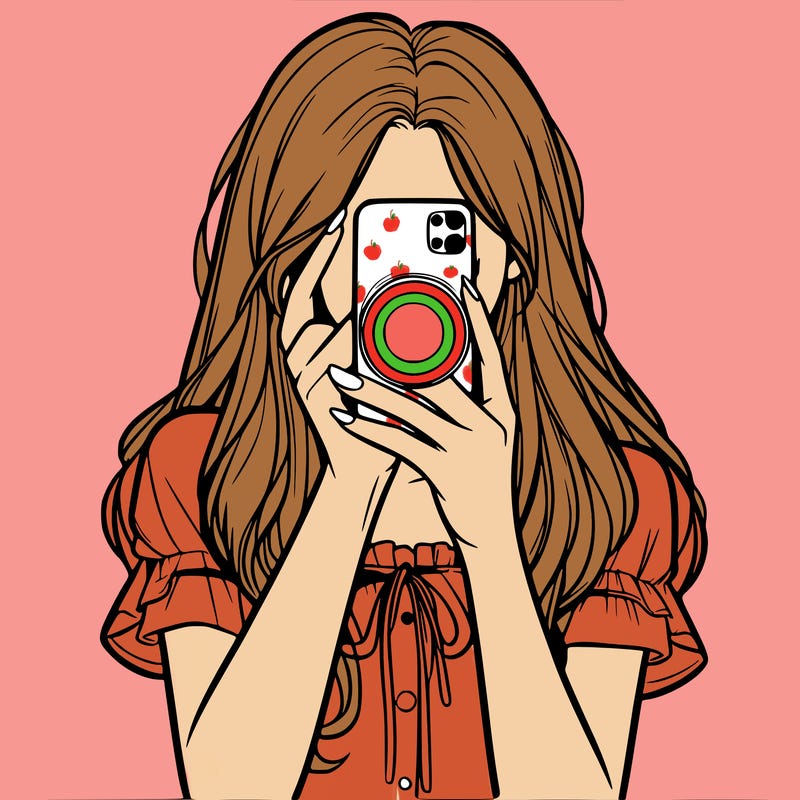 a realistic girl holding her phone taking pictures