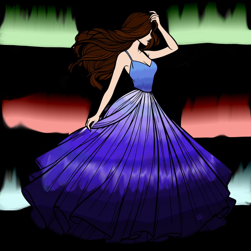 realistic woman with dress flowing in the wind
