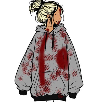 realistic girl with a oversized sweatshirt on and a bun