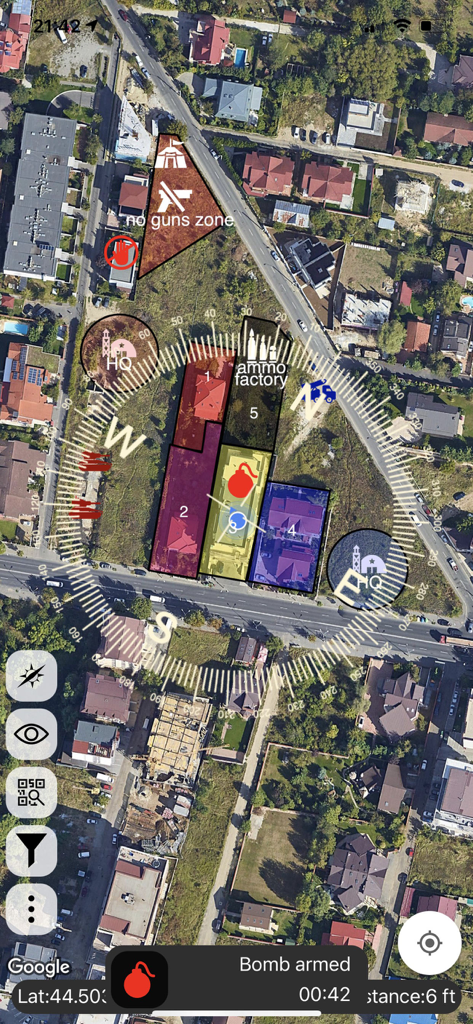 Ares Alpha app screen showing a tactical satellite map with a mission objective