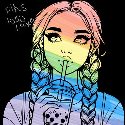 realistic girl with braided hair drinking boba