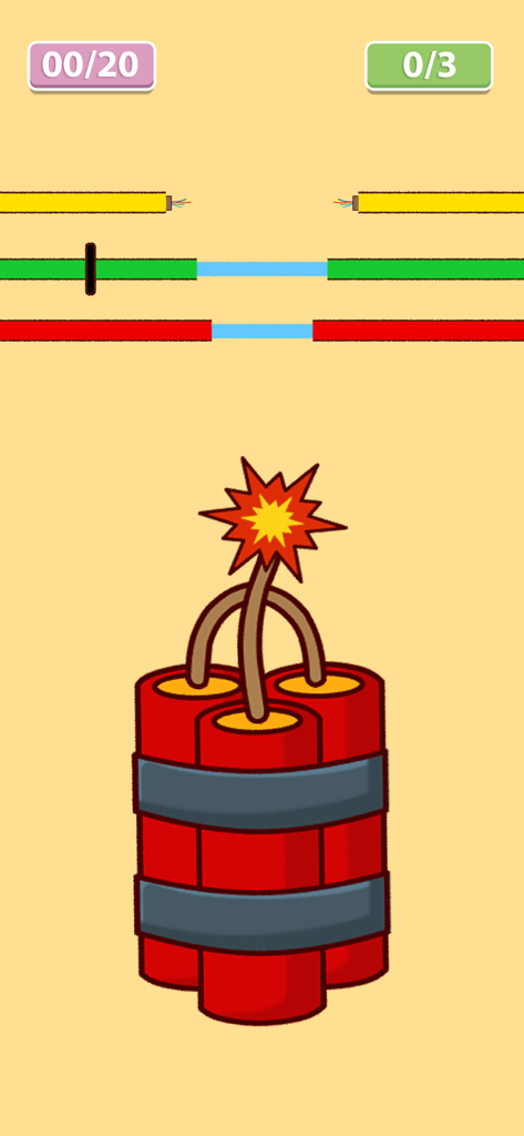 Fastest Worker Challenges - A cartoon dynamite bomb and colored wire connection mini game in Fastest Worker Challenges.