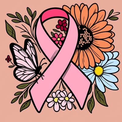 cancer awareness symbol with flowers and butterflies