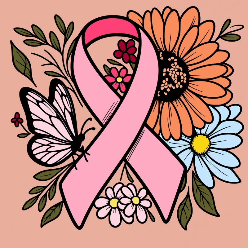 cancer awareness symbol with flowers and butterflies