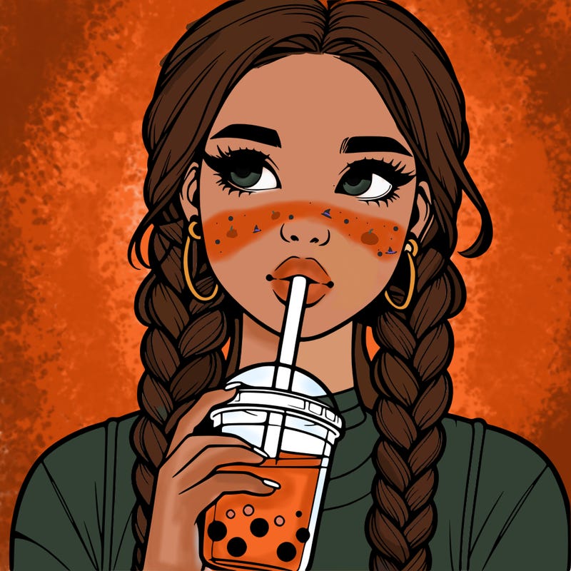 realistic girl with braided hair drinking boba