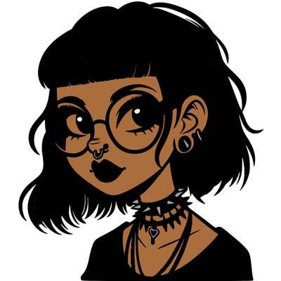 gothic girl with a mullet and glasses