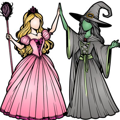 detailed realistic split of a princess and a witch