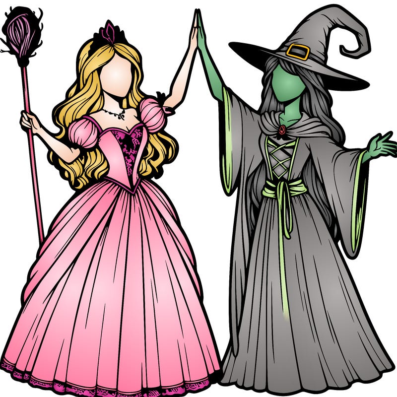 detailed realistic split of a princess and a witch