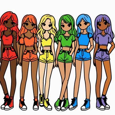 a group of girls wearing crop tops and shorts