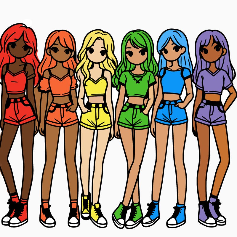 a group of girls wearing crop tops and shorts
