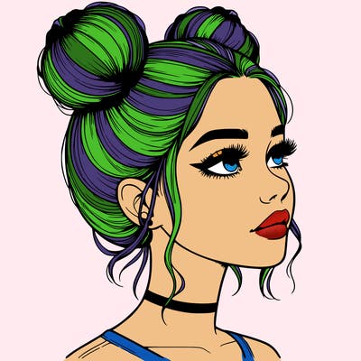 realistic girl with buns on the top of her head