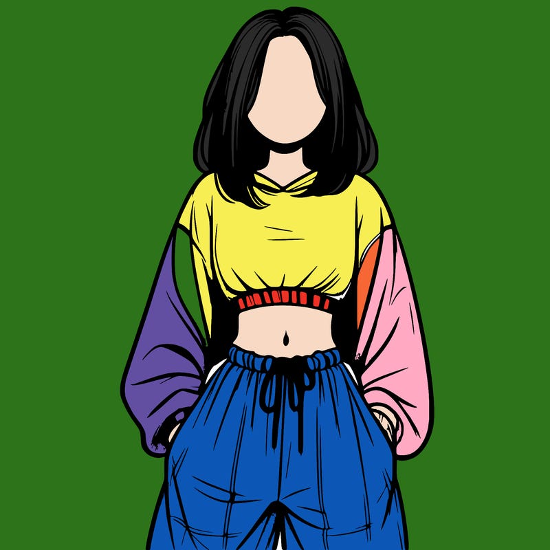 realistic girl faceless with baggy pants and a crop top