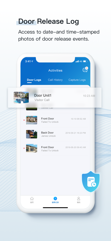 Akuvox SmartPlus - Akuvox SmartPlus app interface showing a chronological door release log with time-stamped visitor photos