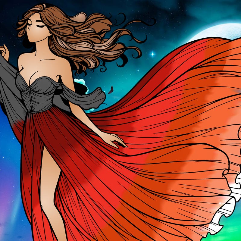 realistic woman in dress flowing the the wind