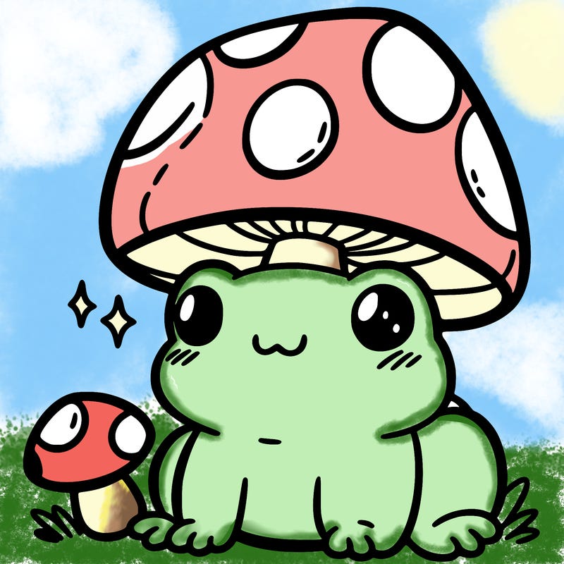 a cute frog with a mushroom hat