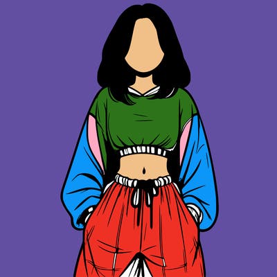 realistic girl faceless with baggy pants and a crop top