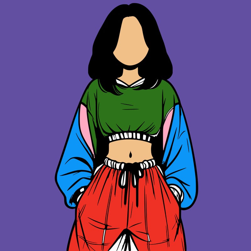 realistic girl faceless with baggy pants and a crop top