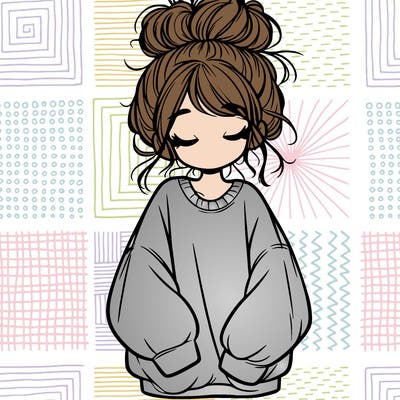 girl with baggy sweatshirt and messy bun