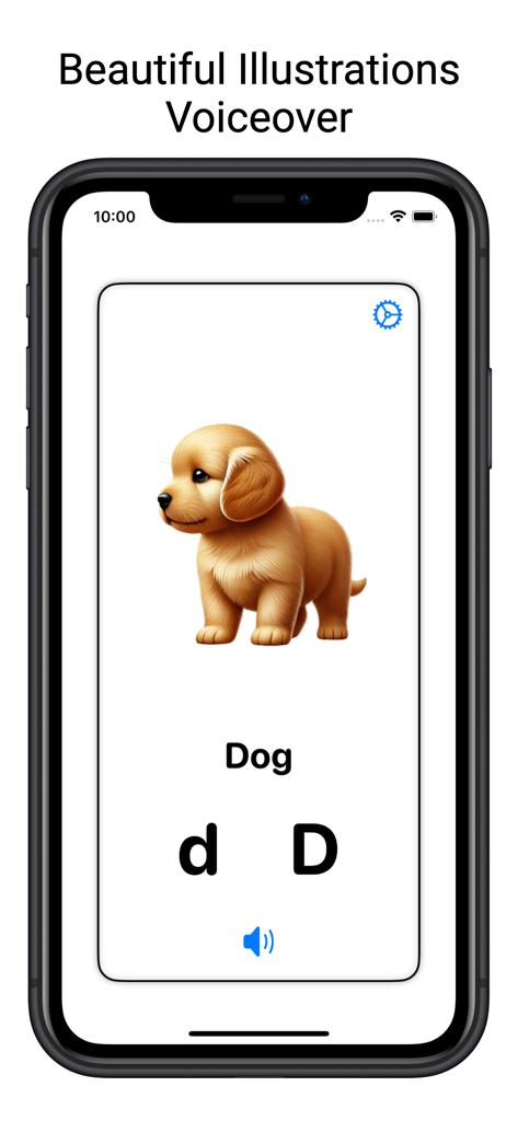 Alphabet Flash Cards for kids - Cartão de aprendizado de alfabeto para crianças apresentando uma ilustração de filhote e a letra D