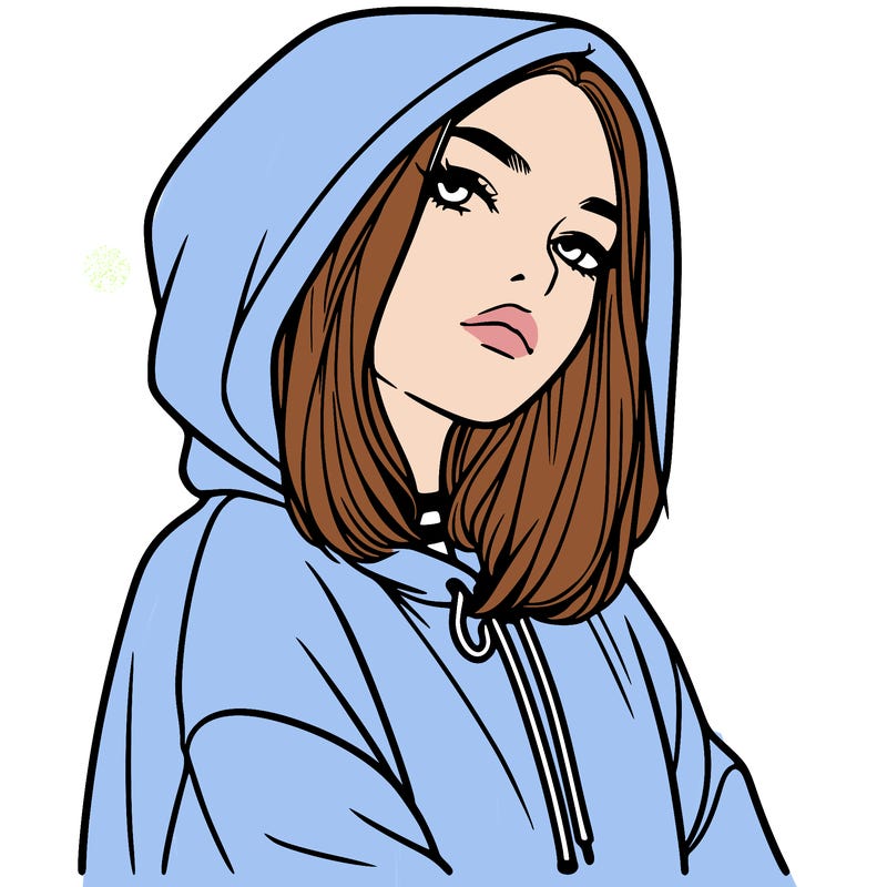 a realistic girl in a hoodie