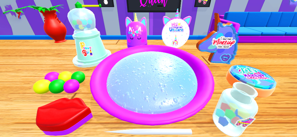 ASMR Makeup Slime Games Fun 3D - Uma estação de mistura virtual 3D para slime de maquilhagem DIY com recipientes e acessórios coloridos