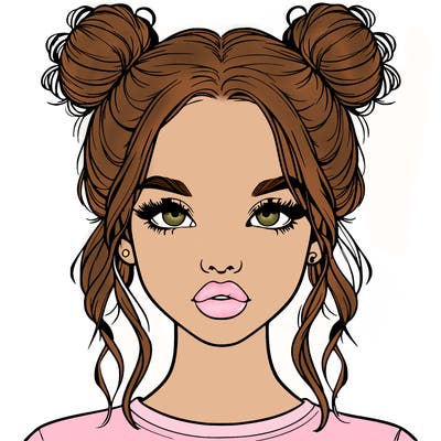 realistic girl with two buns in hair and lips