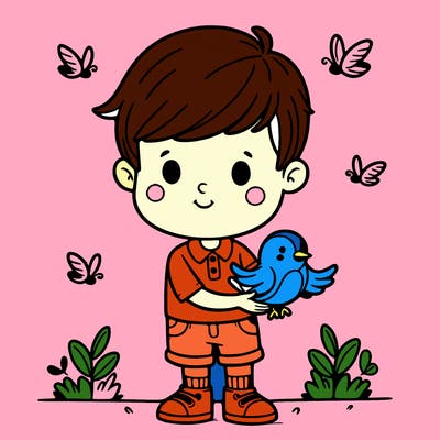 boy with a bird in his hand