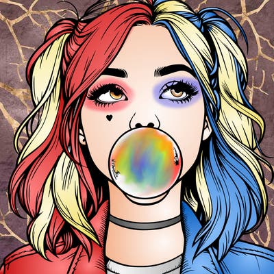 realististic girl blowing bubble -gum