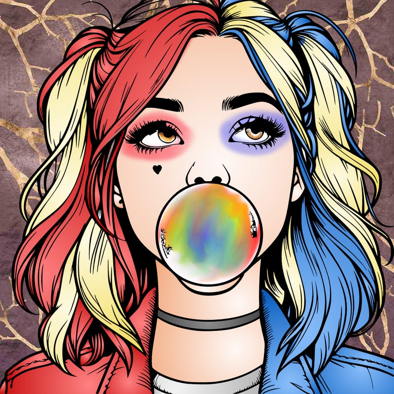 realististic girl blowing bubble -gum