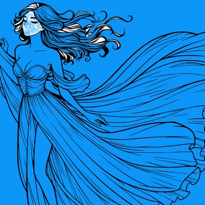 realistic woman in dress flowing the the wind