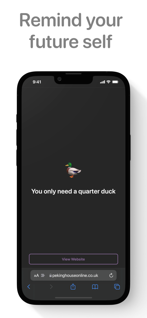 Browser Note app interface showing a custom reminder on a food ordering website to help manage habits.