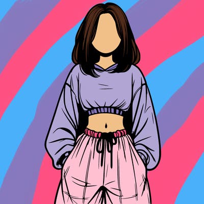 realistic girl faceless with baggy pants and a crop top