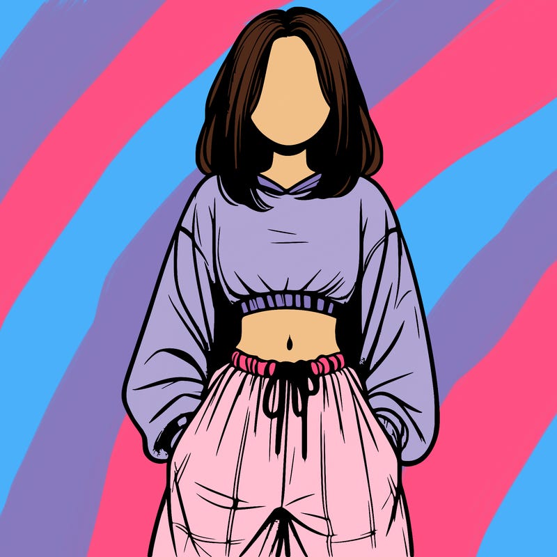 realistic girl faceless with baggy pants and a crop top