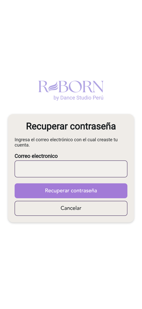 REBORN by Dance Studio Peru - REBORN by Dance Studio Peru password recovery screen