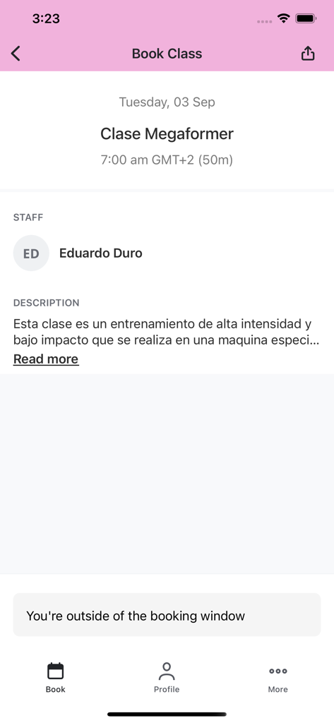 AAR METHOD - AAR Method app interface for booking a Megaformer fitness class
