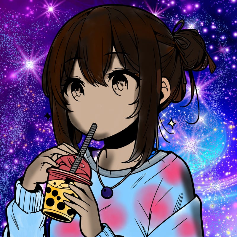 manga character drinking boba