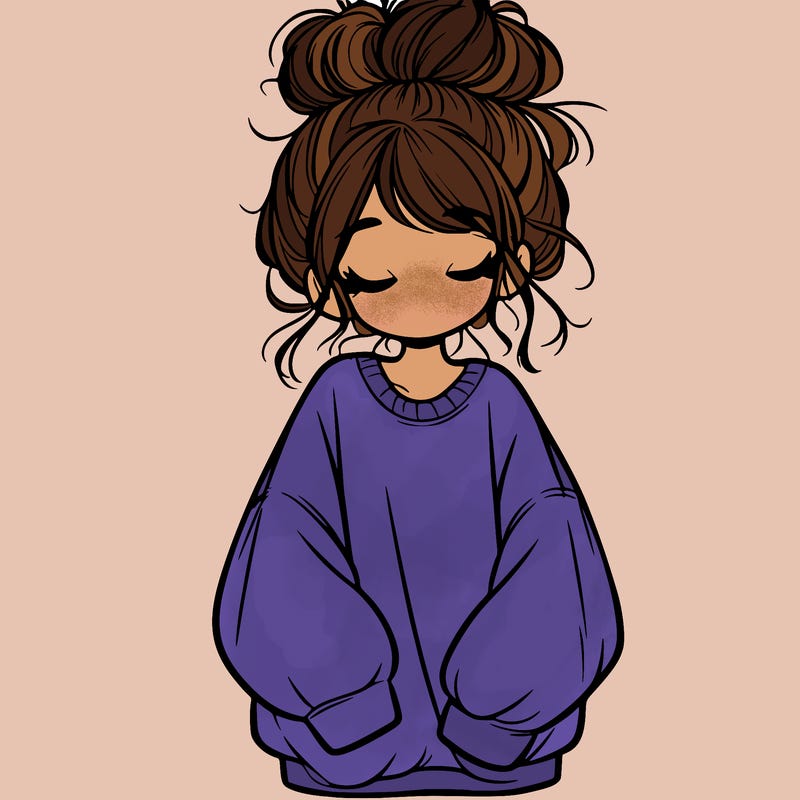 girl with baggy sweatshirt and messy bun