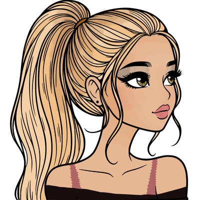 a beautiful and realistic girl with a high pony tail