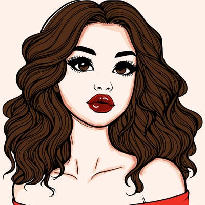 realistic girl with wavy hair and lips