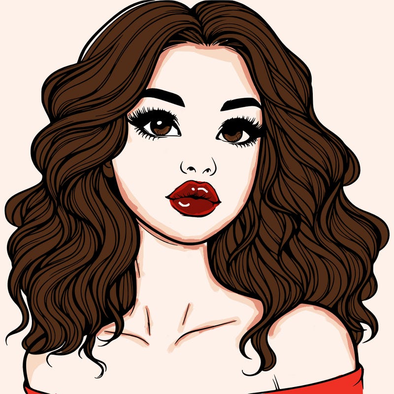 realistic girl with wavy hair and lips