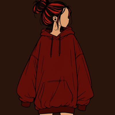 realistic girl with a oversized sweatshirt on and a bun