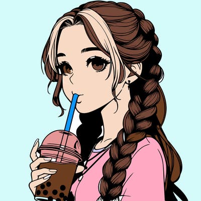 realistic girl with braided hair drinking boba