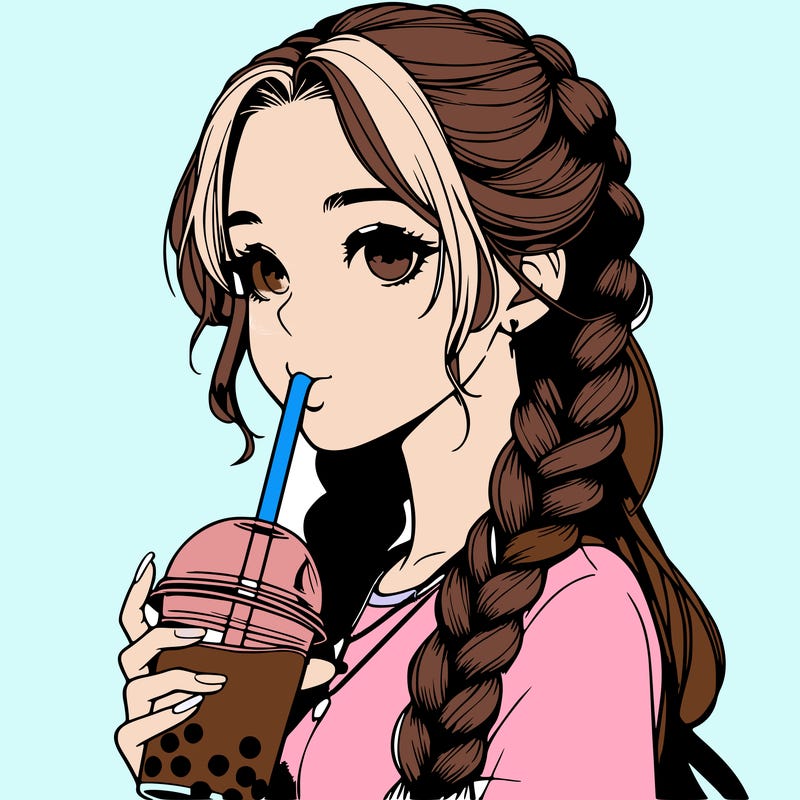 realistic girl with braided hair drinking boba
