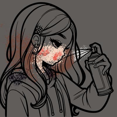 a realistic girl spray painting