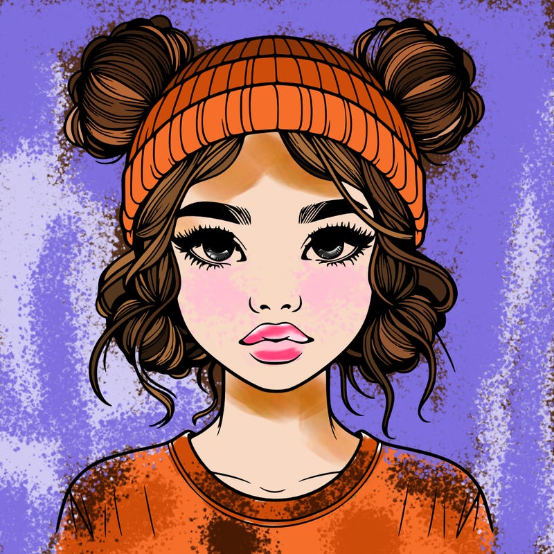 realistic girl with buns in her hair with a beanie on