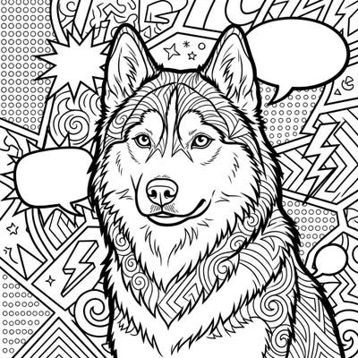 Dive into the vibrant world of Pop Art with this dynamic Siberian Husky coloring page. Featuring bold lines and iconic comic book patterns, it's perfect for artists of all ages looking for a creative challenge.