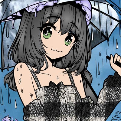 pretty anime girl in the rain