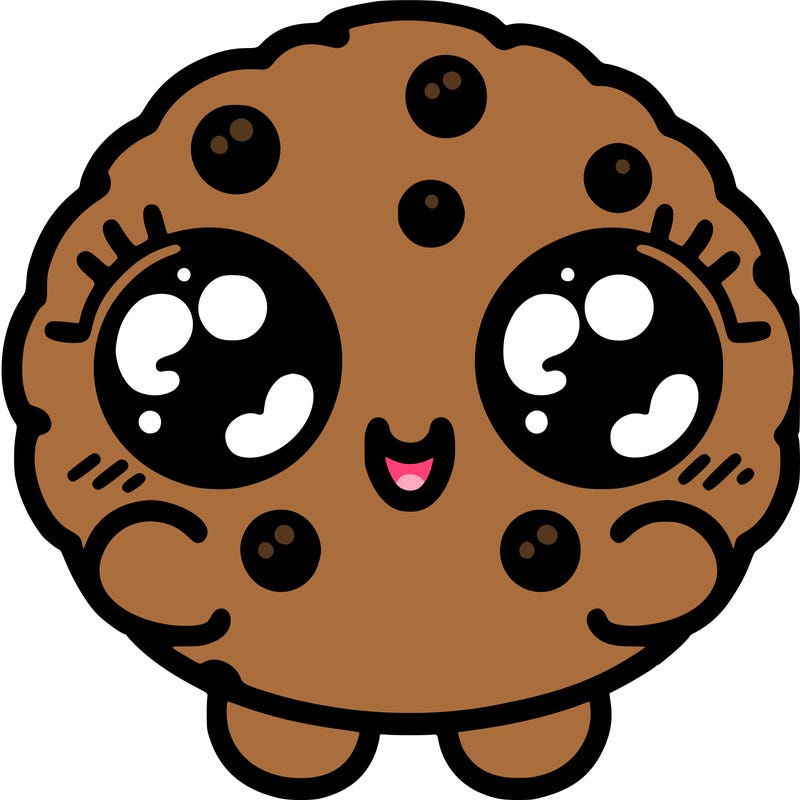 cookie, cute eyes, small hands and feet , cartoon  style, black lines, no shading  --ar 3:4 --stylize 50