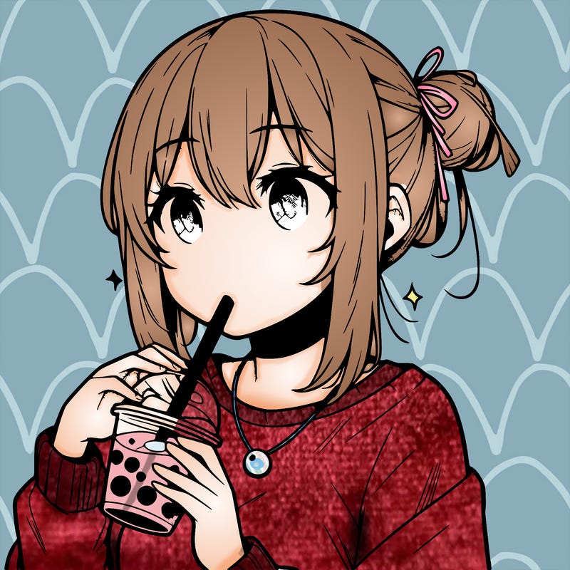 manga character drinking boba